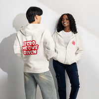 Zero meows given light beige zip up hoodie sweatshirt for women men cotton recycled polyester