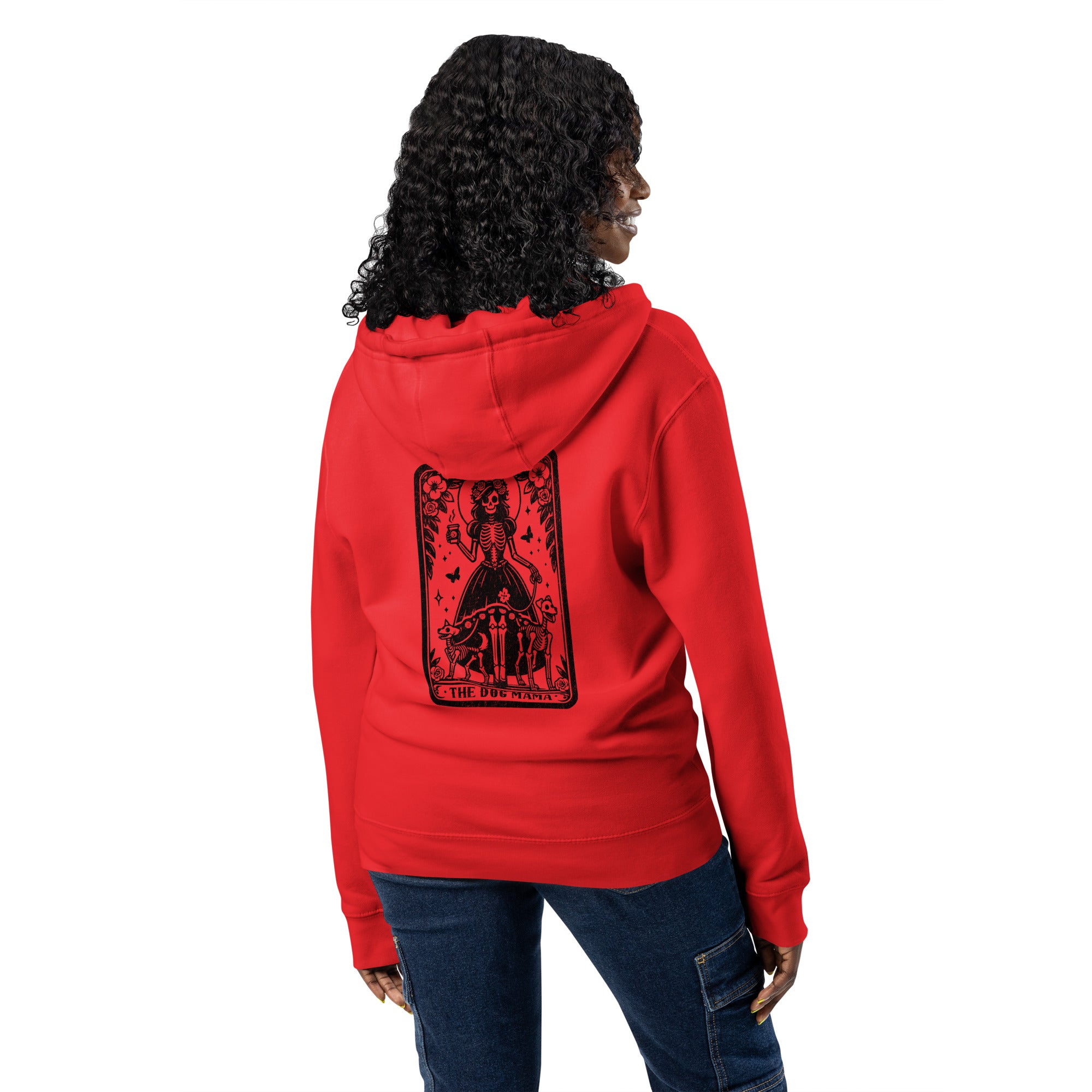 Dog mama tarot card red zip up hoodie sweatshirt for women men cotton recycled polyester