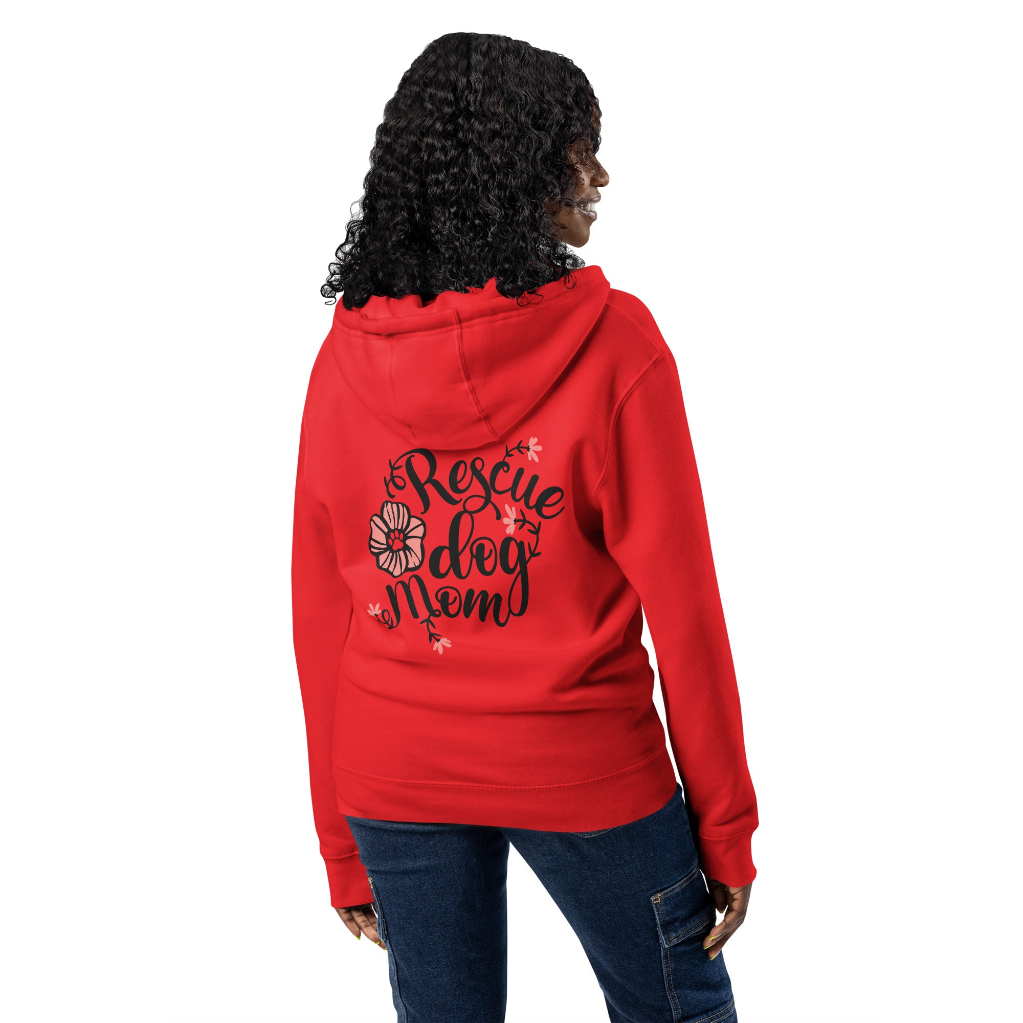 Rescue dog mom red zip up hoodie sweatshirt for women men cotton recycled polyester