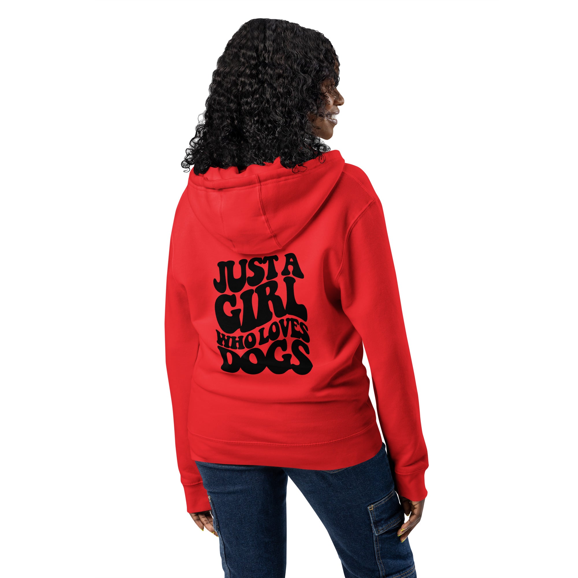Just a girl who loves dogs red zip up hoodie sweatshirt for women men cotton recycled polyester