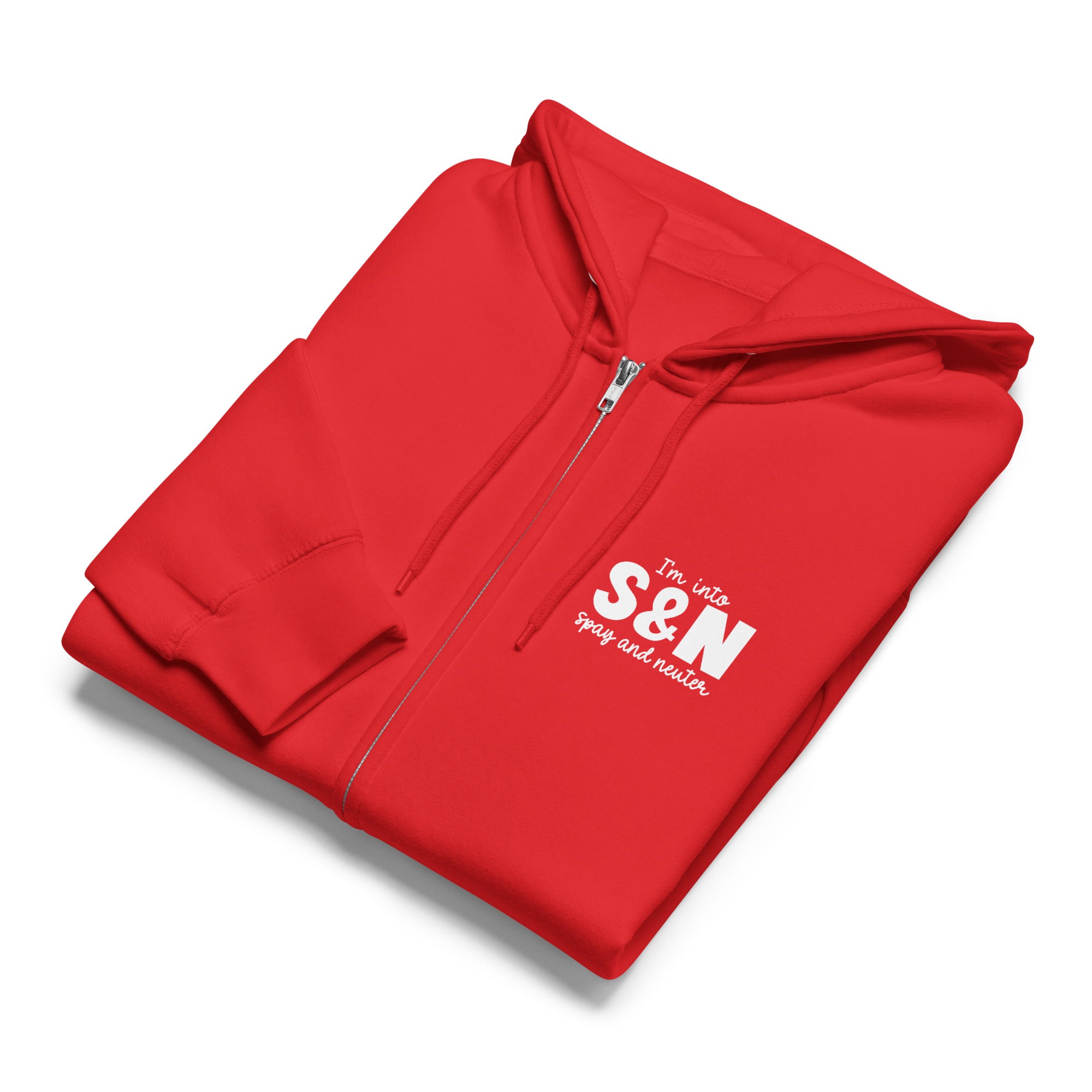 Im into s and n spay and neuter red zip up hoodie sweatshirt for women men cotton recycled polyester
