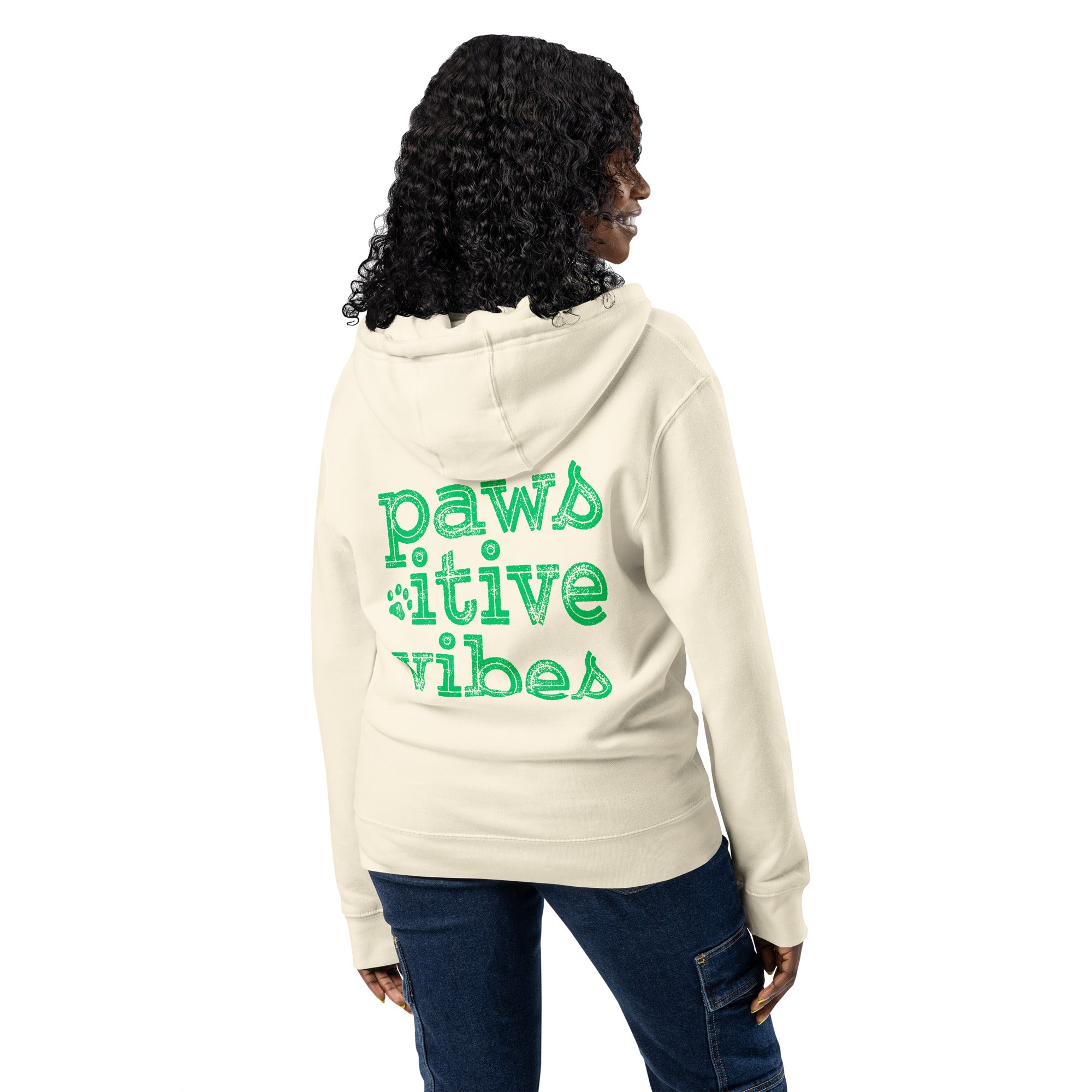Pawsitive vibes natural zip up hoodie sweatshirt for women men cotton recycled polyester