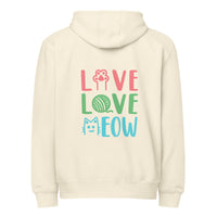 Live love meow cat natural zip up hoodie sweatshirt for women men cotton recycled polyester