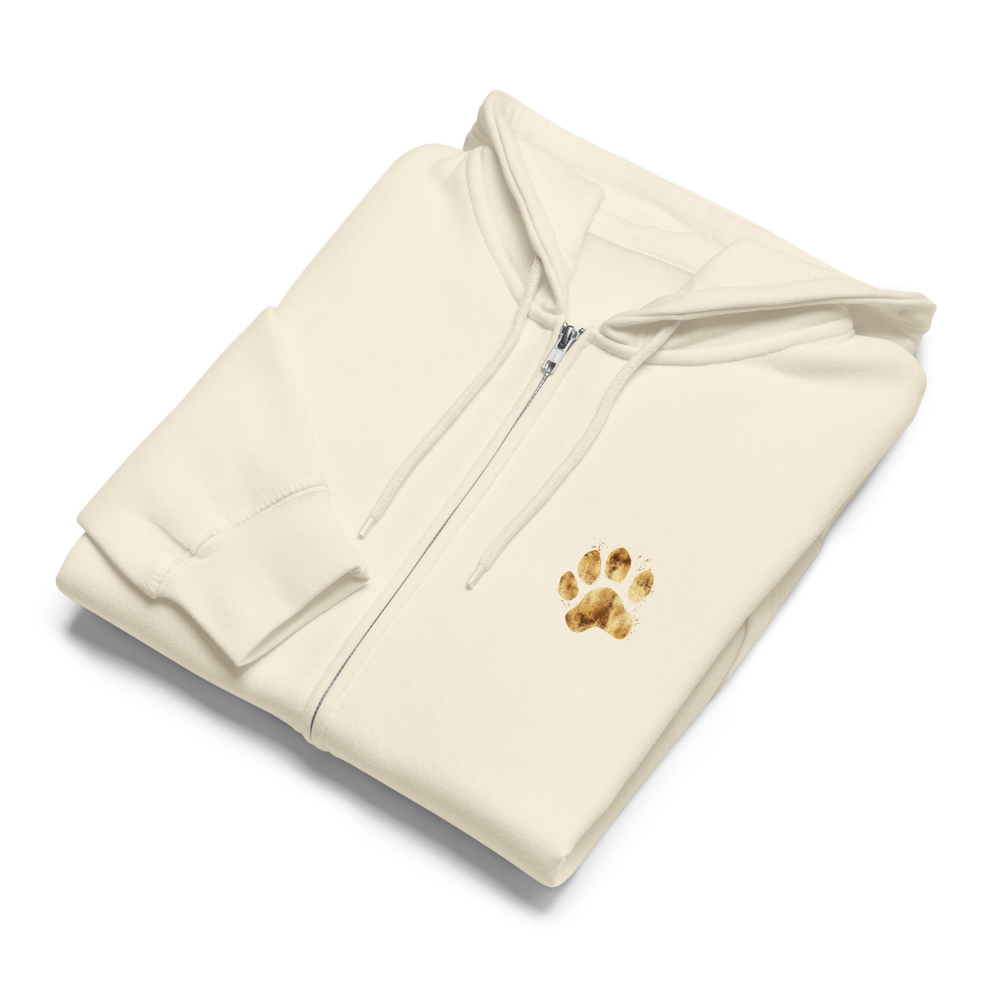 gold paw print natural zip up hoodie sweatshirt for women men cotton recycled polyester