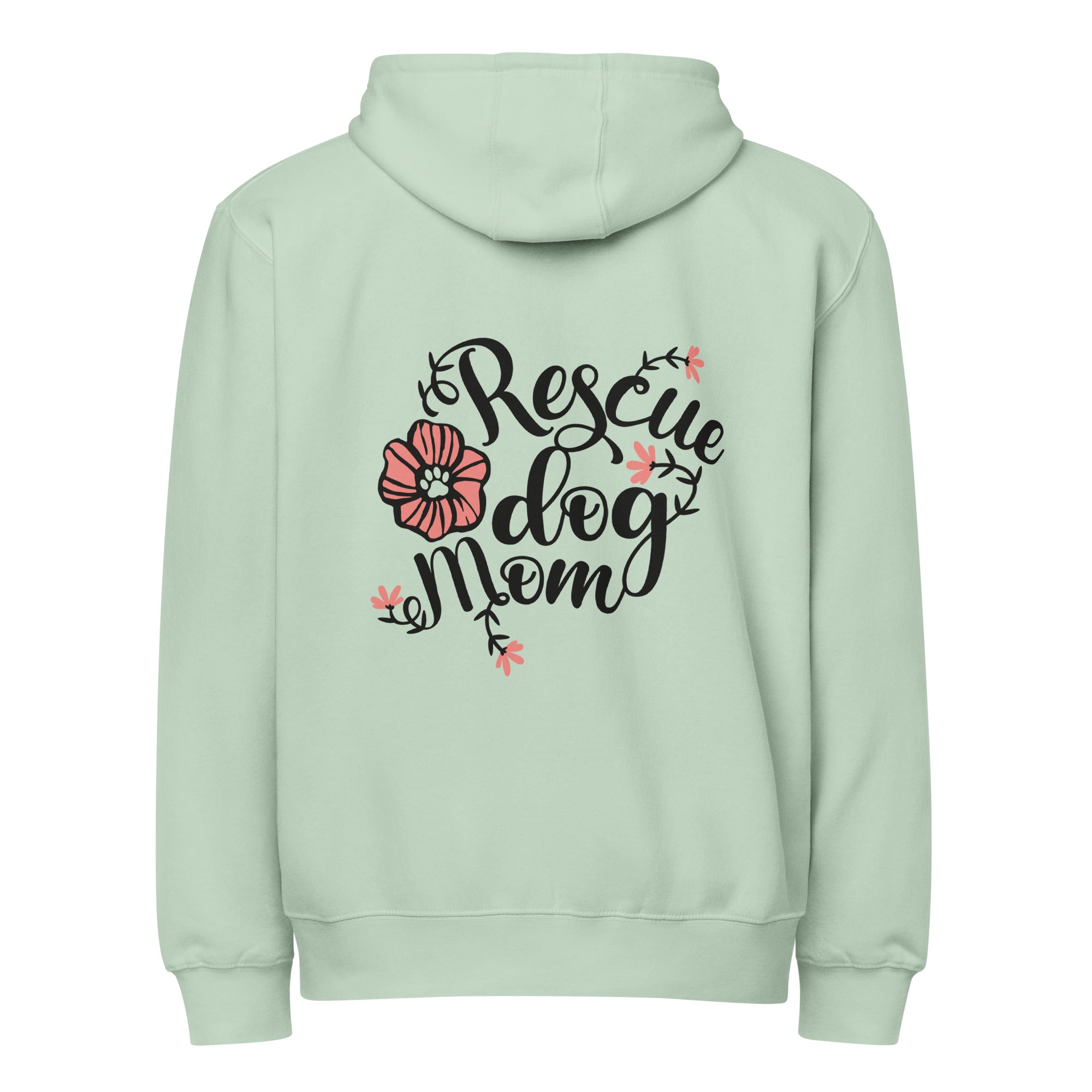 Rescue dog mom light green zip up hoodie sweatshirt for women men cotton recycled polyester