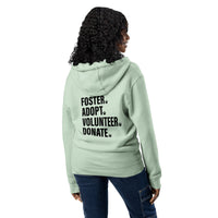 Foster adopt volunteer donate paw print light green zip up hoodie sweatshirt for women men cotton recycled polyester
