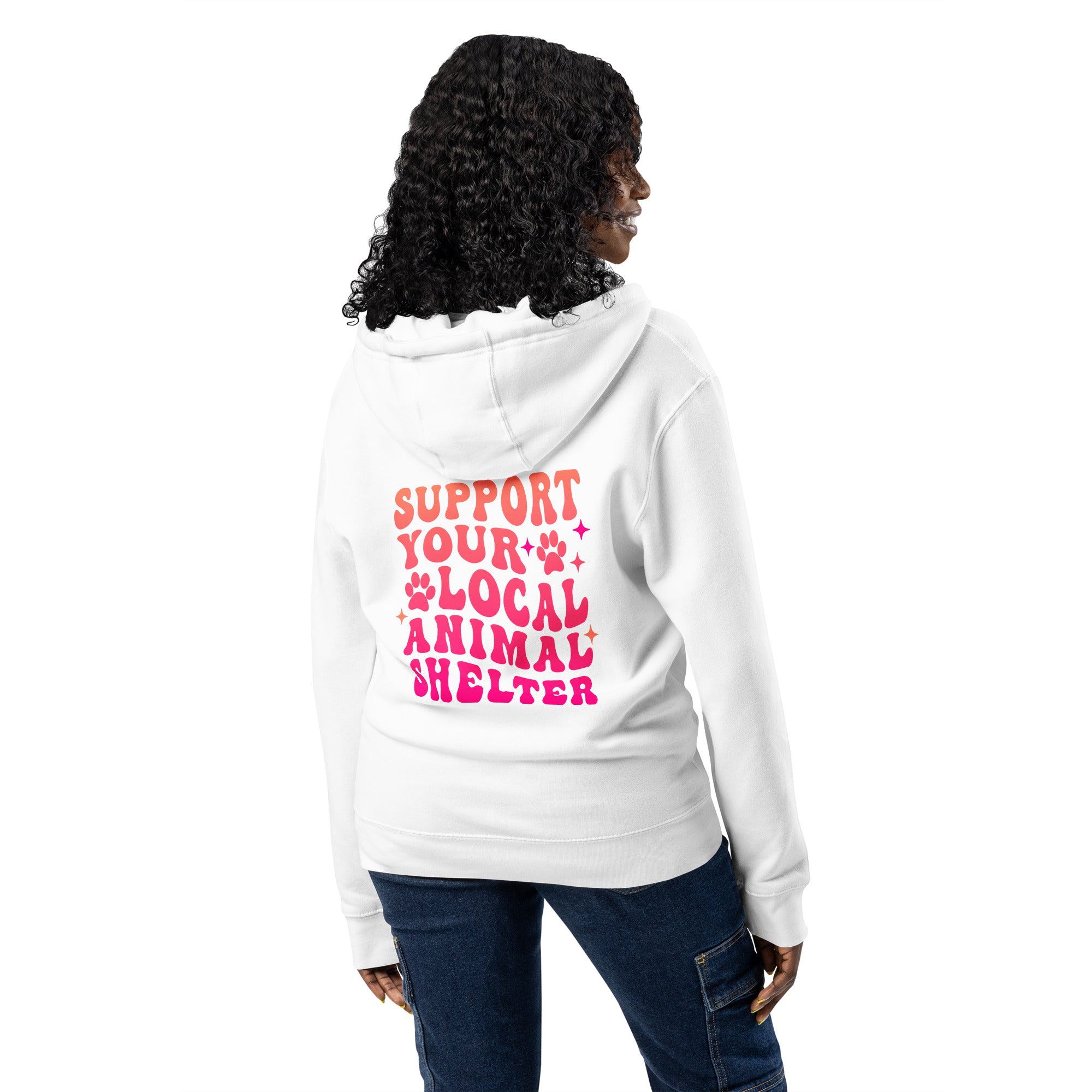 Support your local animal shelter white zip up hoodie sweatshirt for women men cotton recycled polyester