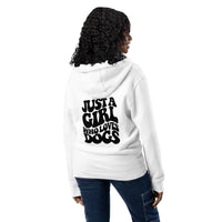 Just a girl who loves dogs white zip up hoodie sweatshirt for women men cotton recycled polyester