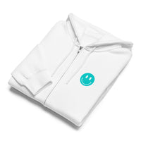 smiley face dogs white zip up hoodie sweatshirt for women men cotton recycled polyester