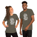 army brown t-shirt with shelter pet adoption text "it's a good day to adopt a rescue dog" in white