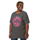 gray women's t-shirt with vintage boho pink floral design with "Mama" text