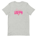 unisex light gray t-shirt with "choose happy" positive message in pink