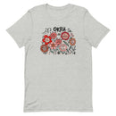 light gray unisex t-shirt with encouraging saying "it's okay to be different" in red, pink floral design