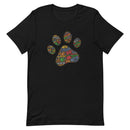 Spay and neuter black t-shirt with a paw print design