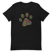 Spay and neuter black t-shirt with a paw print design