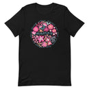 black women's t-shirt with vintage boho pink floral design with "Mama" text