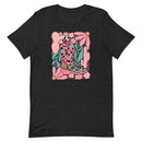 women's black T-shirt with Cowgirl Boot, feminine Western Design with cactus, flowers in pink, green
