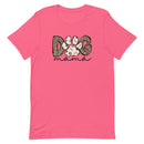 bright pink women's t-shirt with hip "Dog Mama" text in leopard animal print