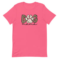 bright pink women's t-shirt with hip "Dog Mama" text in leopard animal print