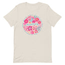light beige women's t-shirt with vintage boho pink floral design with "Mama" text