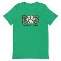 green women's t-shirt with fashionable "Dog Mama" text in leopard animal print