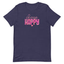 unisex navy t-shirt with "choose happy" positive message in pink