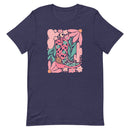 women's navy T-shirt with Cowgirl Boot, feminine Western Design with cactus, flowers in pink, green