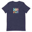 navy women's t-shirt with simple cute "Dog Mom" text in bright 6 colors with floral accents for gift.