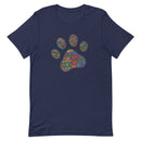 Spay and neuter navy t-shirt with a paw print design