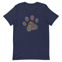 Spay and neuter navy t-shirt with a paw print design