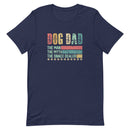men's vintage navy t-shirt with "Dog Dad, the man, the myth, the snack dealer" distressed text 
