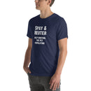 navy t-shirt with white text 'SPAY & NEUTER HELP CONTROL THE PET POPULATION'