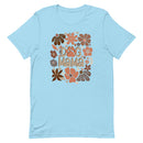 women's light blue t-shirt with "dog mama" text in trendy neutral browns, coffee, chocolate, cream and clay