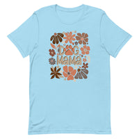 women's light blue t-shirt with "dog mama" text in trendy neutral browns, coffee, chocolate, cream and clay