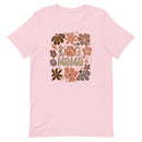 women's light pink t-shirt with "dog mama" text in trendy neutral browns, coffee, chocolate, cream and clay
