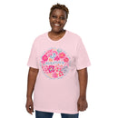 pink women's t-shirt with vintage boho pink floral design with "Mama" text