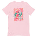 women's pink T-shirt with Cowgirl Boot, feminine Western Design with cactus, flowers in pink, green