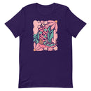 women's dark purple T-shirt with Cowgirl Boot, feminine Western Design with cactus, flowers in pink, green