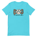 turquoise women's t-shirt with trendy "Dog Mama" text in leopard animal print