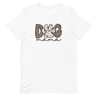 white women's t-shirt with chic "Dog Mama" text in leopard animal print