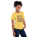 yellow Unisex T-shirt with be yourself message "Grow Freely Bloom Wildly" in a field of wildflowers